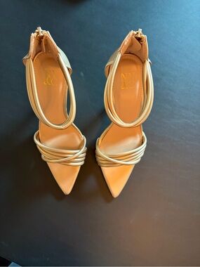 New York & Company Tan Strappy Pointed-Toe Heels